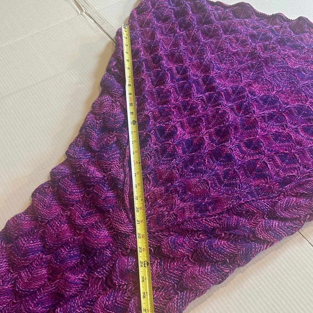 Purple pink and bluish knitted Mermaid Tail Blanket costume with fringe at ends